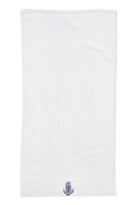 Beyaz Çapa Nakışlı Pamuk Yüz Havlusu (50x90)