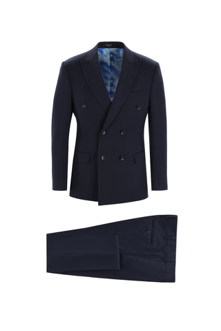  Koyu Lacivert 7 Drop Super Slim Fit Eksra Dar Kesim Kruvaze Takım Elbise