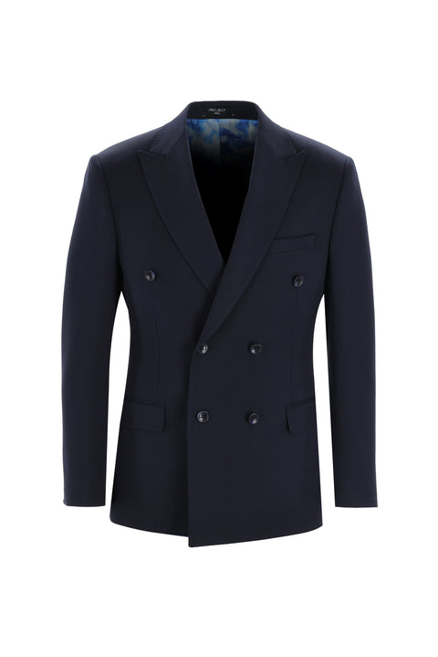 Koyu Lacivert 7 Drop Super Slim Fit Eksra Dar Kesim Fit Kruvaze Takım Elbise