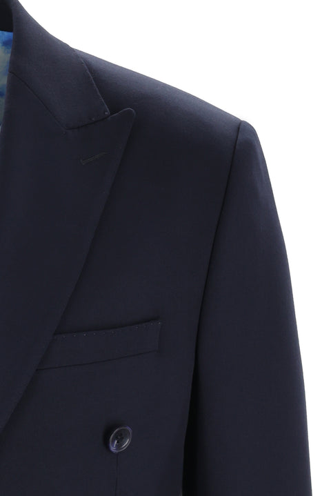 Koyu Lacivert 7 Drop Super Slim Fit Eksra Dar Kesim Fit Kruvaze Takım Elbise