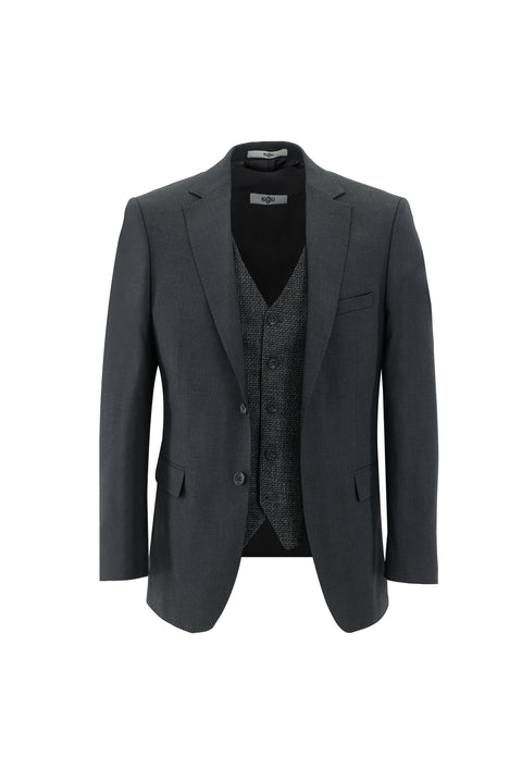 Orta Antrasit 6 Drop Regular Fit Standart Kesim Kombinli Yelekli Takım Elbise