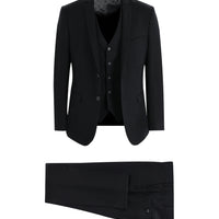 Siyah Super Slim Fit Ekstra Dar Kesim Yelekli Takım Elbise