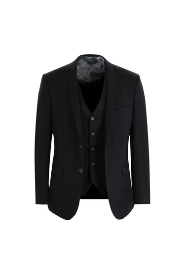 Siyah Super Slim Fit Ekstra Dar Kesim Yelekli Takım Elbise
