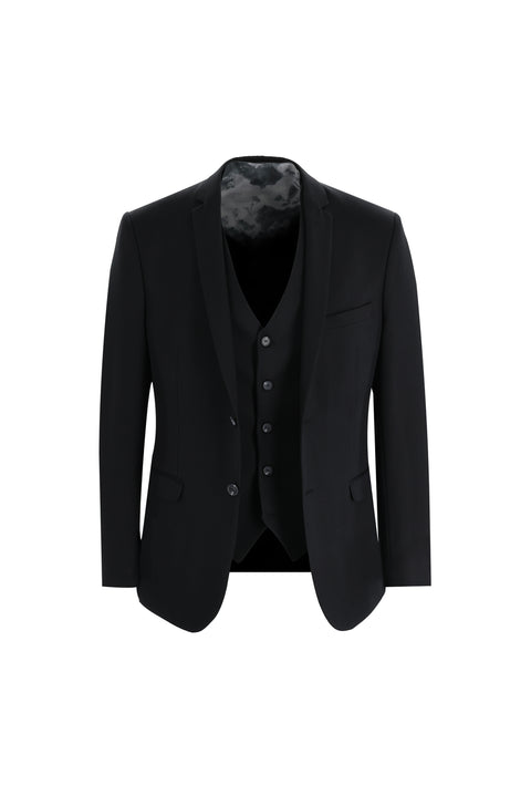 Siyah 7 Drop Super Slim Fit Eksra Dar Kesim Yelekli Takım Elbise