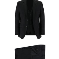 Siyah Slim Fit Dar Kesim Yelekli Takım Elbise