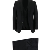 Black 4-Drop Relaxed Fit Suit with Vest
