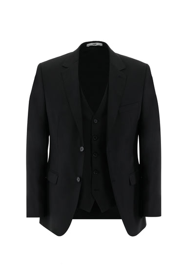 Siyah Slim Fit Dar Kesim Yelekli Takım Elbise