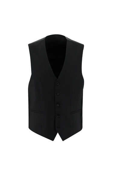 Siyah Slim Fit Dar Kesim Yelekli Takım Elbise