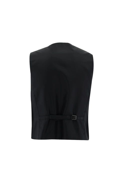 Black 4-Drop Relaxed Fit Suit with Vest