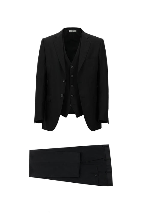 Black 6-Drop Regular Fit Suit with Vest