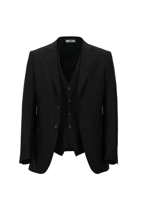 Black 6-Drop Regular Fit Suit with Vest