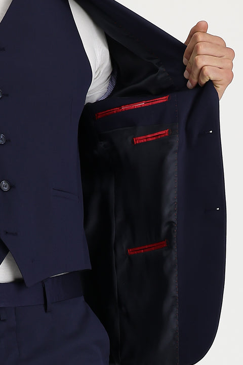 Orta Lacivert 7 Drop Super Slim Fit Eksra Dar Kesim Yelekli Takım Elbise