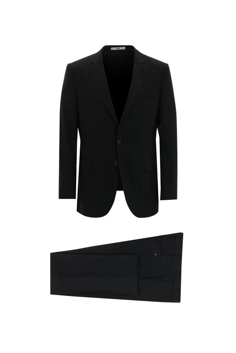 Siyah 6 Drop Regular Fit Standart Kesim Yünlü Takım Elbise