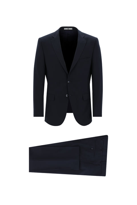 Koyu Lacivert 6 Drop Regular Fit Standart Kesim Yünlü Takım Elbise