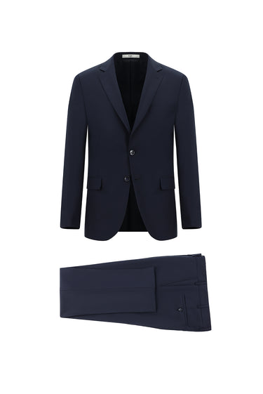 Koyu Lacivert 7 Drop Slim Fit Dar Kesim Yünlü Klasik Takım Elbise