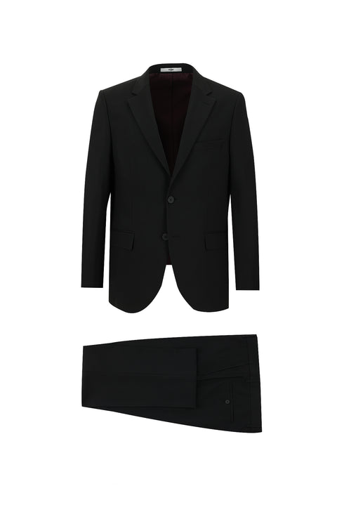Black 4-Drop Relaxed Fit Wool Suit