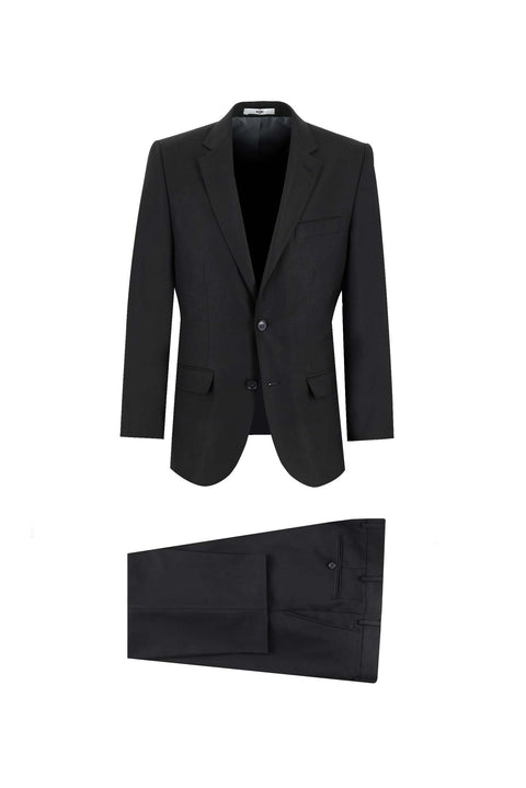 Black 4-Drop Relaxed Fit Wool Suit