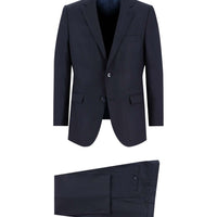 Koyu Lacivert Slim Fit Dar Kesim Yünlü Klasik Takım Elbise