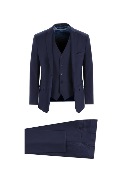 Koyu Lacivert 7 Drop Super Slim Fit Eksra Dar Kesim Yelekli Takım Elbise
