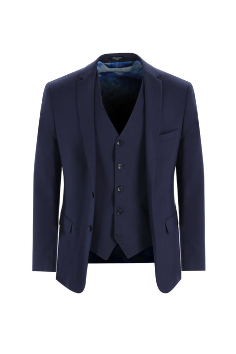 Koyu Lacivert 7 Drop Super Slim Fit Eksra Dar Kesim Yelekli Takım Elbise