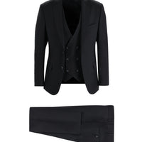 Siyah 7 Drop Super Slim Fit Eksra Dar Kesim Yelekli Takım Elbise
