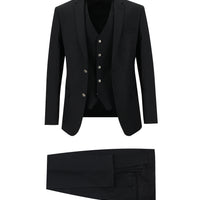 Siyah 7 Drop Super Slim Fit Eksra Dar Kesim Desenli Yelekli Takım Elbise