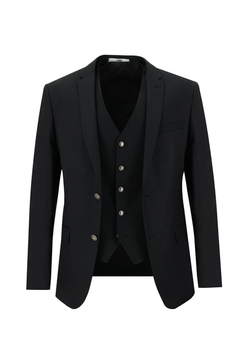 Siyah 7 Drop Super Slim Fit Eksra Dar Kesim Desenli Yelekli Takım Elbise