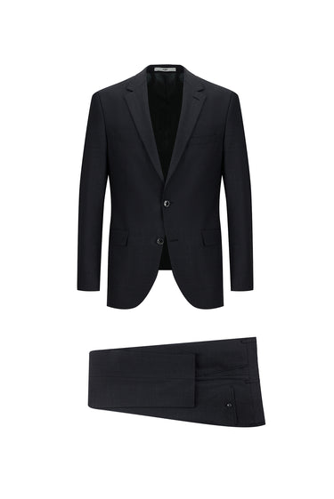 Koyu Füme Slim Fit Dar Kesim Yünlü Klasik Desenli Takım Elbise