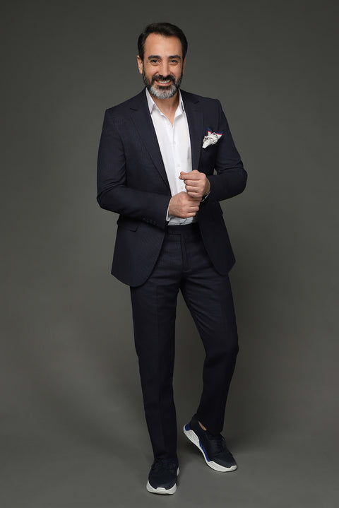 Açık Lacivert 4 Drop Relaxed Fit Rahat Kesim Kuşgözü Takım Elbise