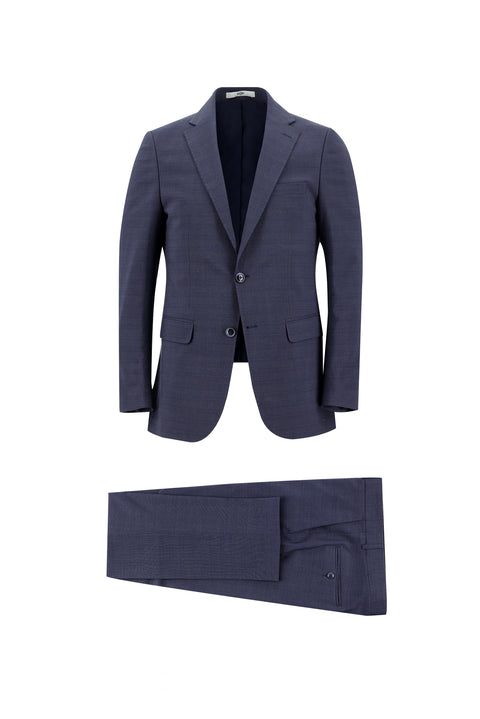 Orta Lacivert 7 Drop Slim Fit Dar Kesim Kuşgözü Takım Elbise