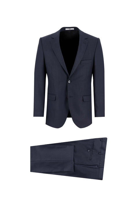 Koyu Lacivert 7 Drop Slim Fit Dar Kesim Yünlü Kuşgözü Takım Elbise