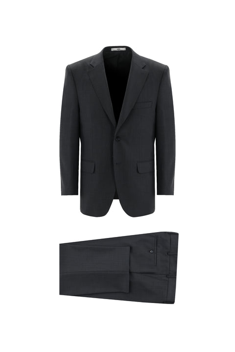 Siyah 4 Drop Relaxed Fit Rahat Kesim Yünlü Kuşgözü Takım Elbise