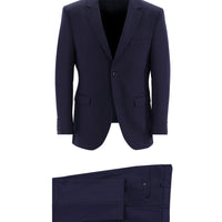Orta Lacivert Slim Fit Dar Kesim Yünlü Klasik  Kuşgözü Takım Elbise