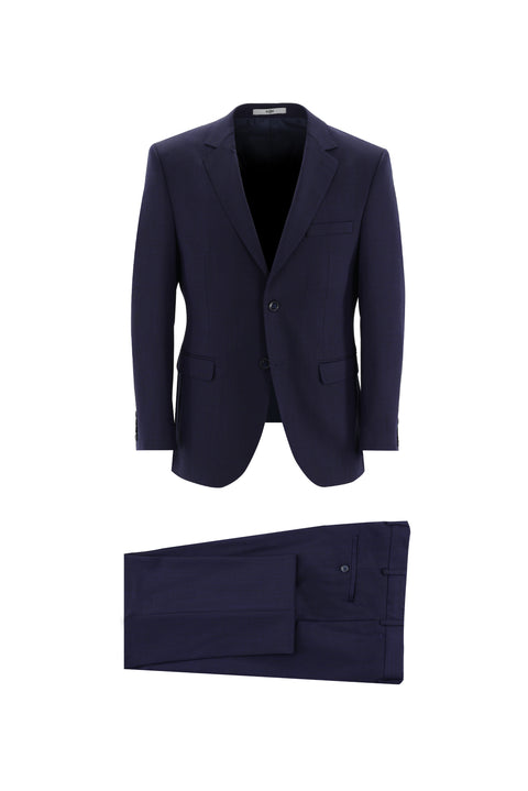 Orta Lacivert 7 Drop Slim Fit Dar Kesim Yünlü  Kuşgözü Takım Elbise