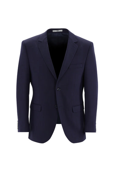 Orta Lacivert Slim Fit Dar Kesim Yünlü Klasik  Kuşgözü Takım Elbise