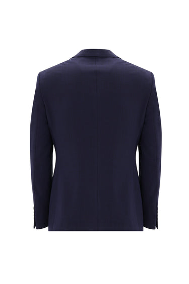 Orta Lacivert Slim Fit Dar Kesim Yünlü Klasik  Kuşgözü Takım Elbise