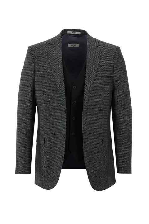 Siyah 6 Drop Regular Fit Standart Kesim Kombinli Yelekli Keten Takım Elbise