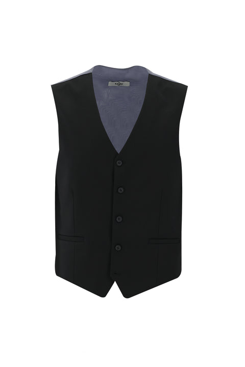 Siyah 6 Drop Regular Fit Standart Kesim Kombinli Yelekli Keten Takım Elbise