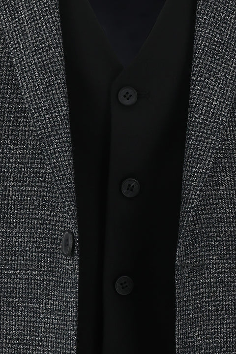 Siyah 6 Drop Regular Fit Standart Kesim Kombinli Yelekli Keten Takım Elbise