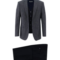 Koyu Lacivert Slim Fit Dar Kesim Kombinli Yelekli Keten Takım Elbise