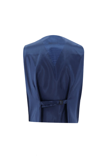 Koyu Lacivert Slim Fit Dar Kesim Kombinli Yelekli Keten Takım Elbise