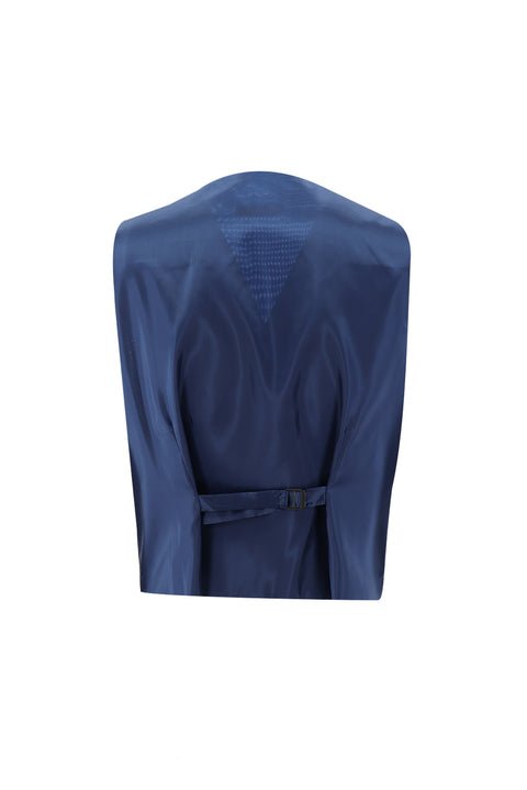Koyu Lacivert 7 Drop Slim Fit Dar Kesim Kombinli Yelekli Keten Karışımlı Takım Elbise