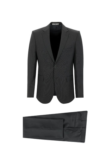 Orta Füme Slim Fit Dar Kesim Çizgili Takım Elbise