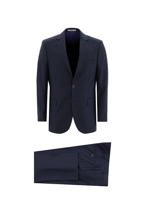 Koyu Lacivert 6 Drop Regular Fit Standart Kesim Çizgili Takım Elbise