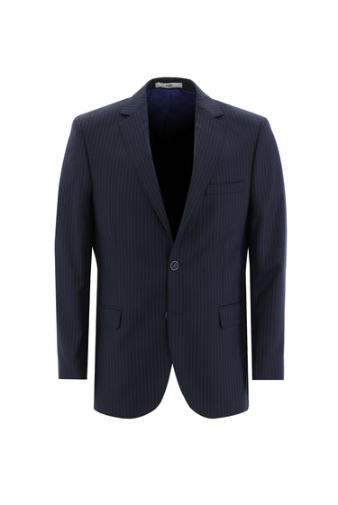 Koyu Lacivert Regular Fit Çizgili Takım Elbise
