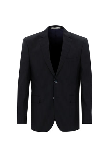 Siyah Lacivert Slim Fit Dar Kesim Çizgili Takım Elbise