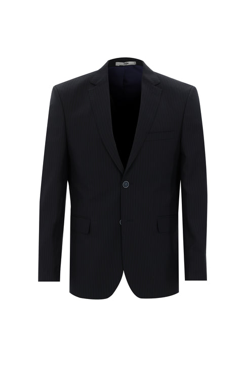 Siyah Lacivert 7 Drop Slim Fit Dar Kesim Çizgili Takım Elbise