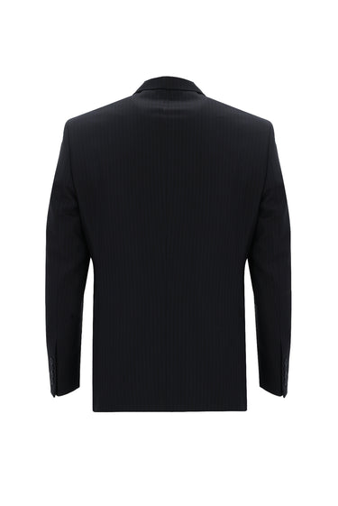 Siyah Lacivert Slim Fit Dar Kesim Çizgili Takım Elbise