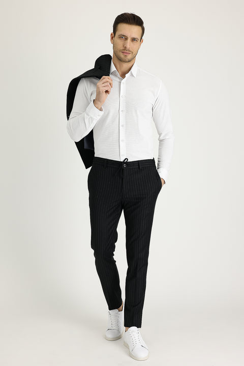 Black 7 Drop Slim Fit Striped Double-Breasted Suit