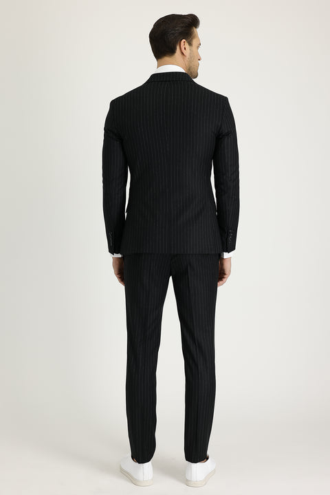 Black 7 Drop Slim Fit Striped Double-Breasted Suit